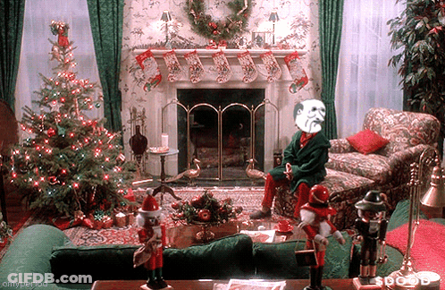 Living Room Christmas Fireplace And Tree GIF