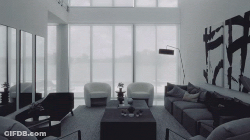 Living Room With Couch, Chairs, And Painting GIF