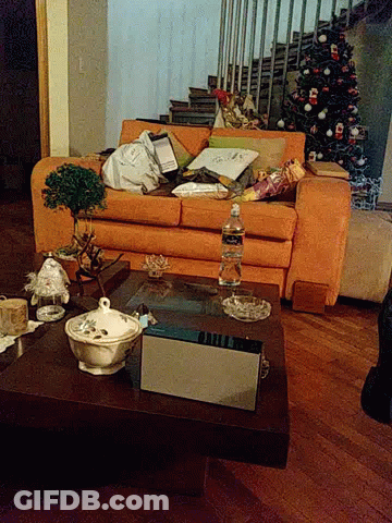 Living Room With Couch Table And Christmas Tree GIF