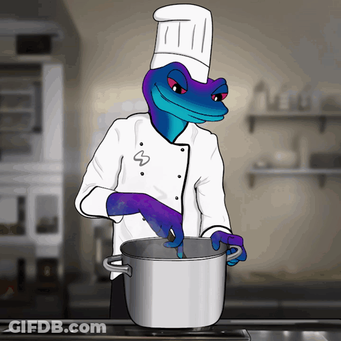 Lizard Chef Cooking In Pot GIF