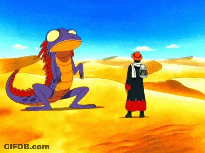 Lizard Dancing With A Man In Desert GIF