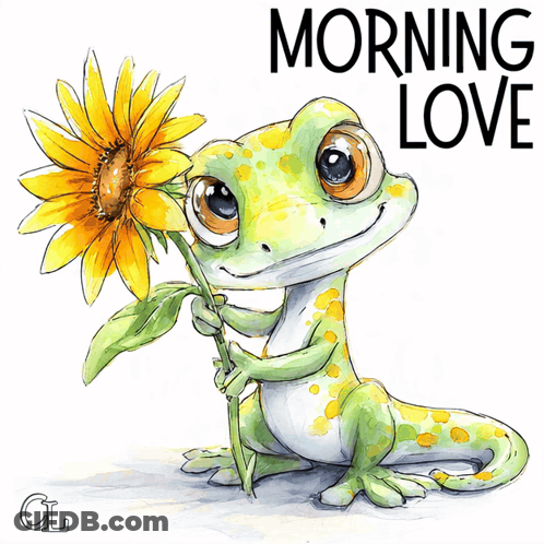 Lizard Holding Sunflower Morning Love GIF