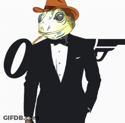 Lizard In Tuxedo And Cowboy Hat Holding Gun With 0 GIF