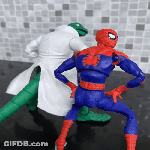 Lizard Man And Spider Man Figurine Dancing GIF