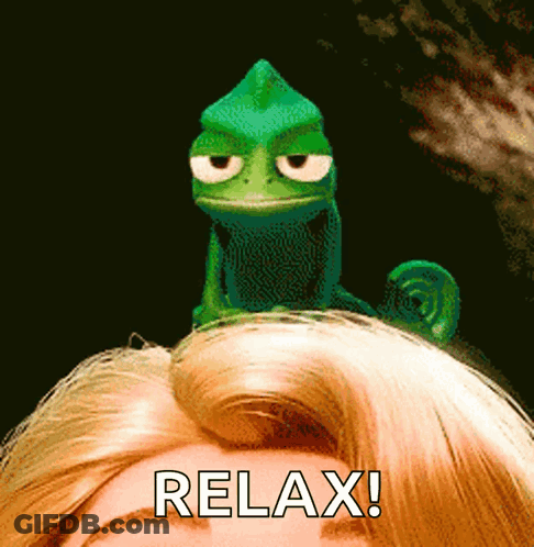 Lizard Sitting On Woman's Head Saying Relax GIF