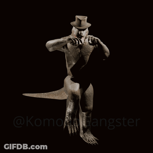 Lizard Statue Wearing Gangster Hat GIF