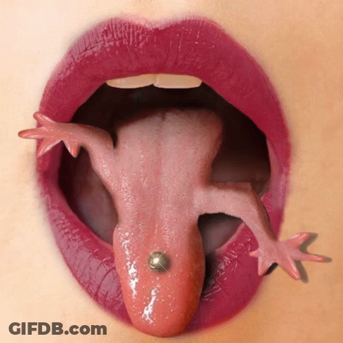 Lizard Sticking Tongue Out On Woman's Mouth GIF