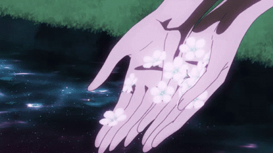 Lofi Anime Floating Flowers Water GIF