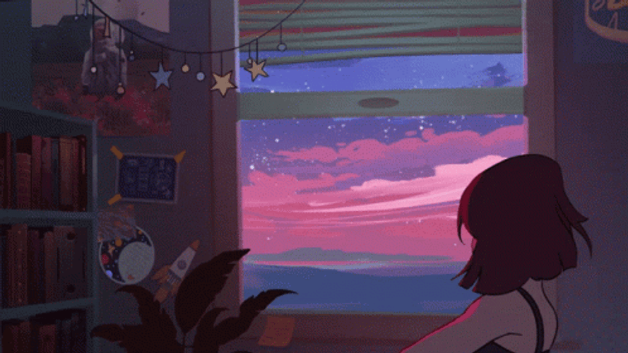 Lofi Girl Window Stars Clouds GIF