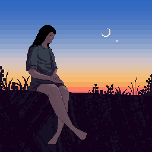 Lofi Lonely Girl Moon Sunset GIF