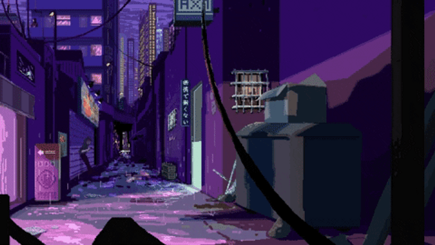 Lofi Rainy Night Alley Cat GIF