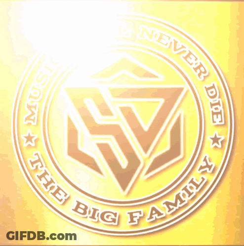 Logo Saying The Big Family In Gold Circle GIF