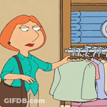 Lois Griffin Looking At Clothes In Closet GIF