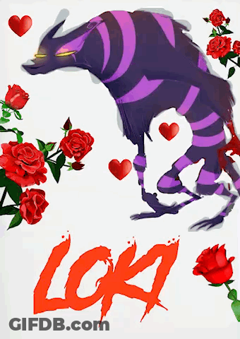 Loki Movie Poster With Purple Monster And Red Roses GIF
