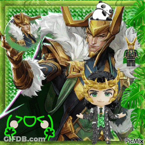Loki With Lego Figure And Panda On Head GIF