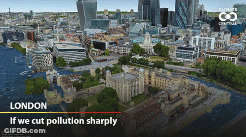 London Aerial View If We Cut Pollution Sharply GIF