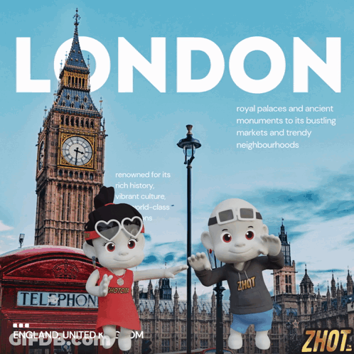 London Poster With Clock Tower And Phone Booth GIF