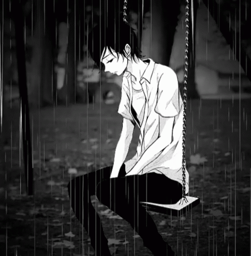 Lonely Anime Boy Raining On A Swing GIF