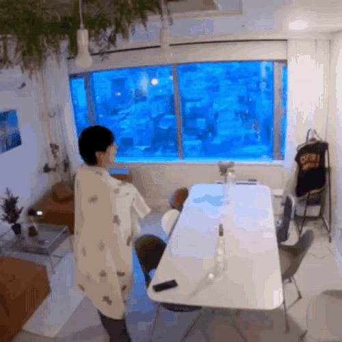 Lonely Boy Looking Around His Apartment GIF