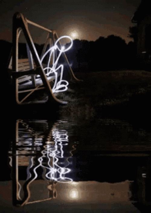 Lonely Sitting Flood Neon Light Man Sad GIF