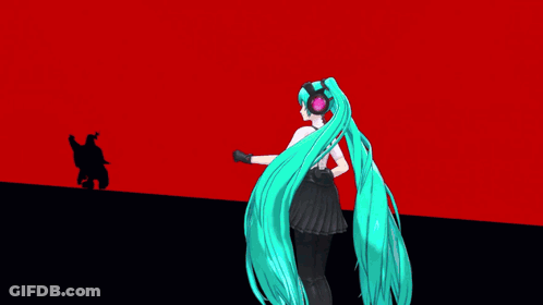 Long Blue-Haired Girl In Headphones And Black-White Outfit GIF