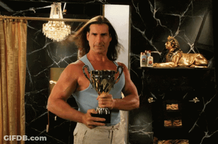 Long Hair Guy And Trophy GIF