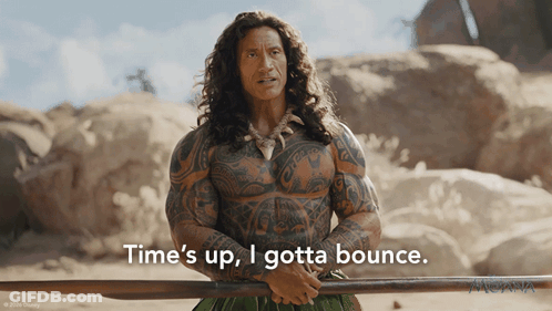 Long Hair Tattoo Man Holding Stick Says Time's Up I Gotta Bounce GIF