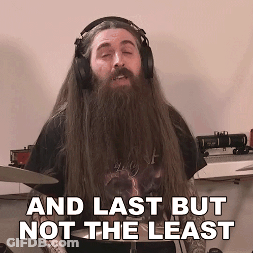 Long Haired Bearded Man Wearing Headphones Says And Last But Not The Least GIF