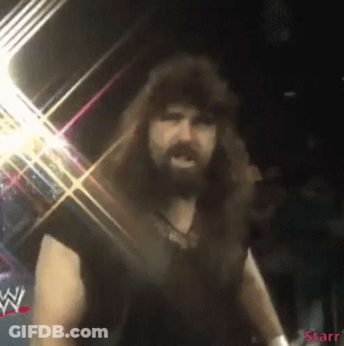 Long Haired Bearded Man With WWE Logo GIF