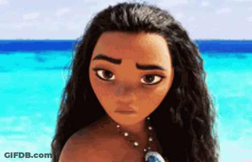 Long-Haired Cartoon Girl On Beach Looking At Camera GIF