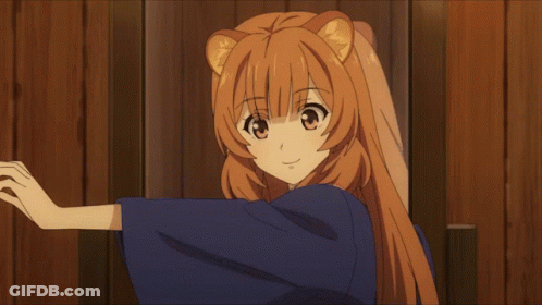 Long-Haired Girl With Bear Ears At Wooden Door GIF