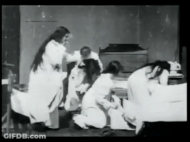 Long Haired Girls Pillow Fight GIF
