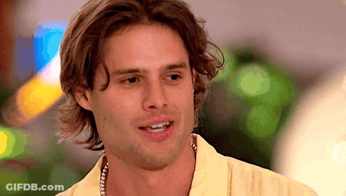 Long-Haired Man In Yellow Shirt And Necklace GIF