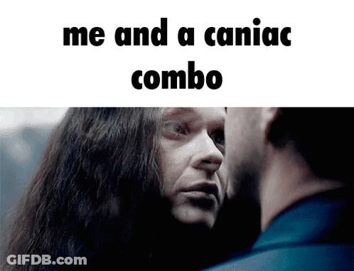 Long Haired Man Looking At Another Man Saying Me And A Maniac Combo GIF