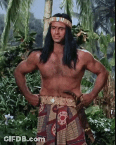 Long Haired Shirtless Man Headband Hands On Hips GIF
