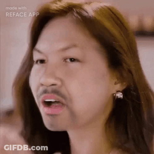 Long Haired Woman With Fake Mustache Funny Face GIF