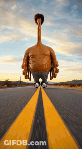 Long Neck Cartoon Character Driving On Highway GIF