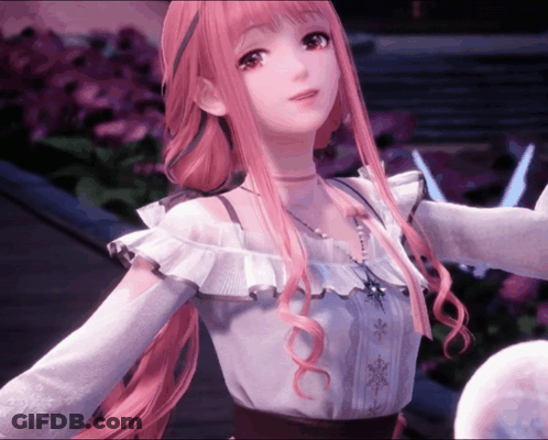 Long Pink Hair Girl In White Snowflake Top GIF