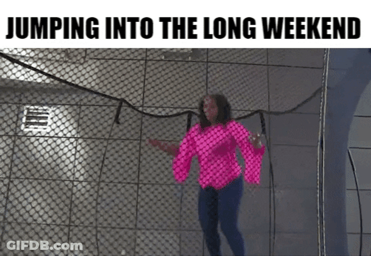 Long Weekend Ecstatic Trampoline Jump GIF