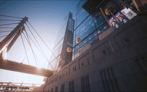 Looking Up At Building With A Sign GIF