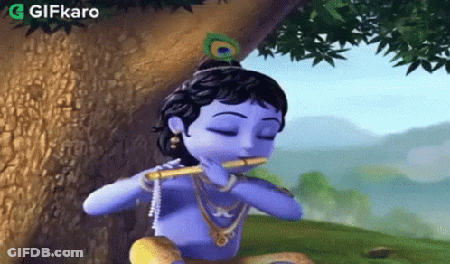 Lord Krishna Playing Flute Under Tree GIF