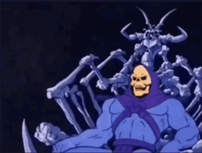 Lord Of Destruction Skeletor Standing Up On Throne GIF