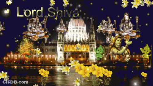 Lord Shiva With Flowers And Buildings GIF