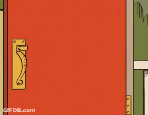 Loud House Character Smiling At Red Door GIF