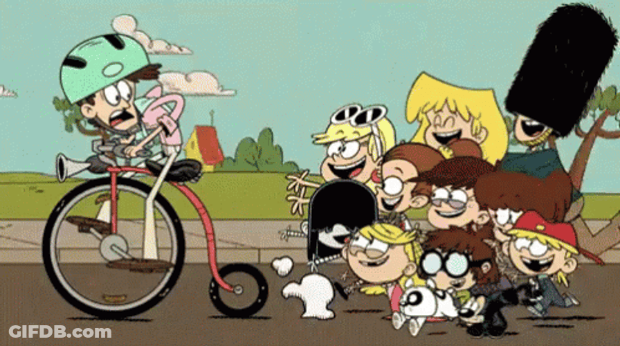 Loud House Crazy Kids Chasing Guy In Bicycle GIF