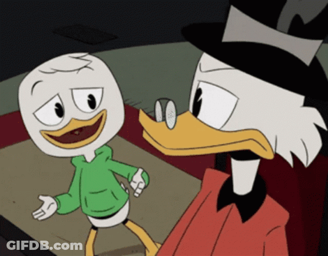 Louie Duck Talking To Scrooge Mcduck Awkward Smile GIF