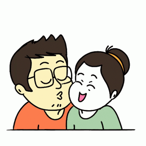 Love Cute Animated Couple Kissing Cheek GIF