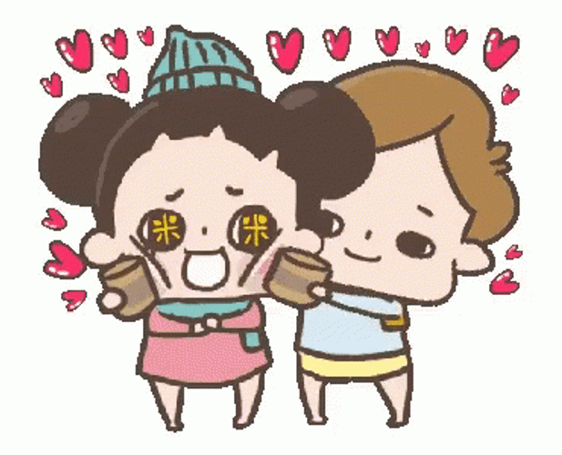 Love Cute Animated Couple Mallows Surprise GIF