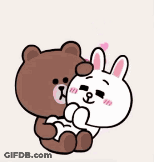 Love Cute Cony And Brown Bear Sticker Cuddle GIF