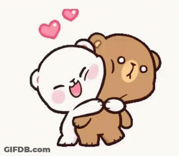 Love Cute Peach Hugging Tight Brown Bear Sticker GIF